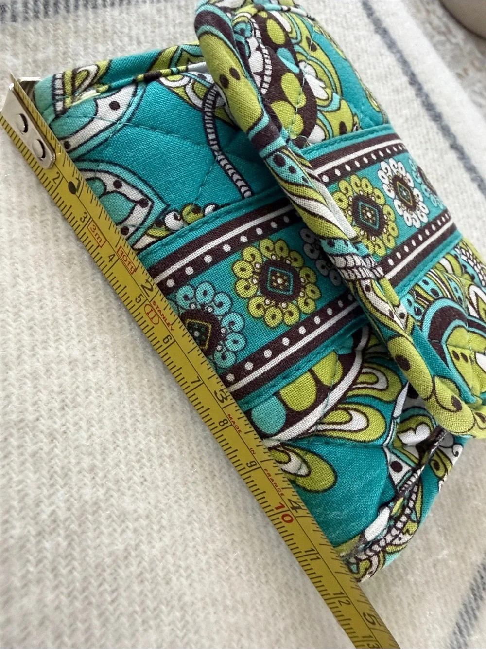 VERA Bradley Quilted Fold-Over Wallet in Teal and Lime Paisley
